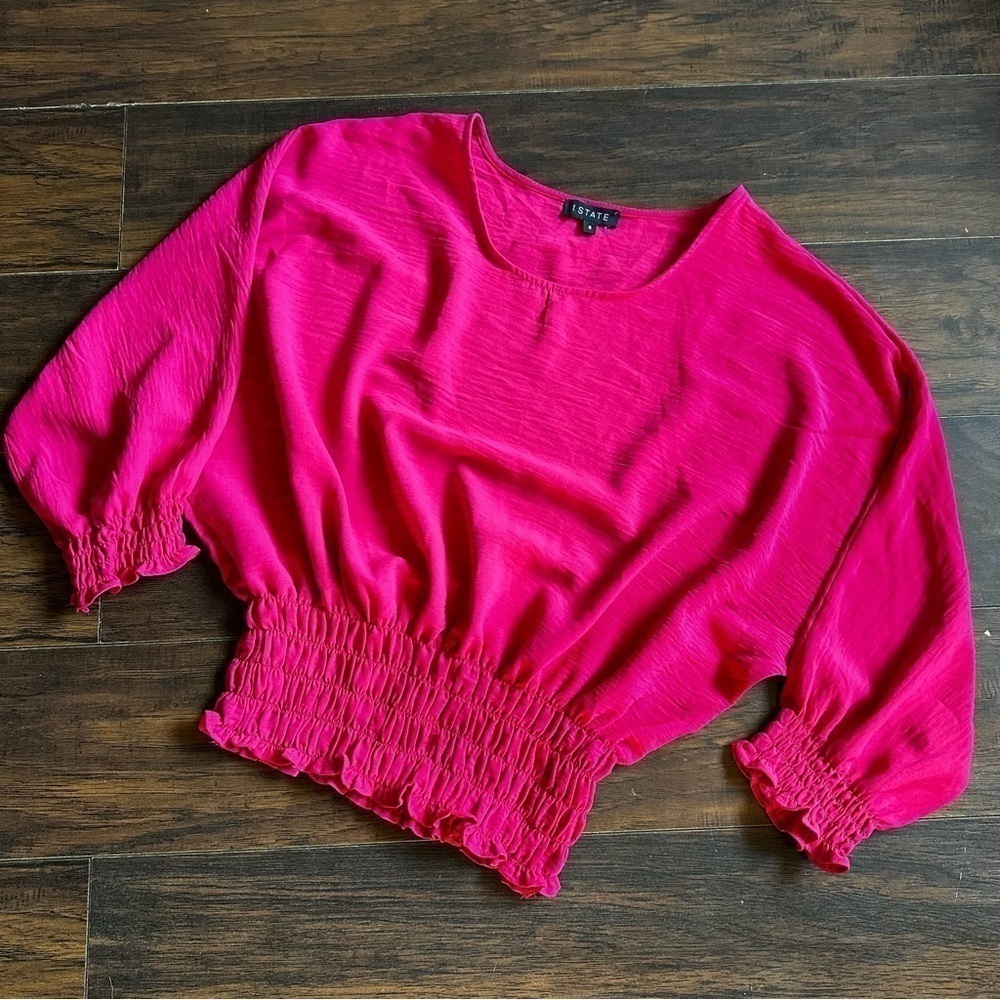 1. State Hot Pink Smocked Crop Blouse